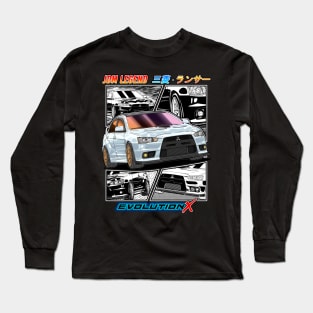 JDM White Mitsubishi Lancer Evolution X Drifting Long Sleeve T-Shirt